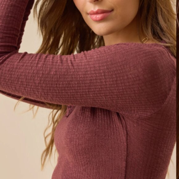 Altar'd State Long Sleeve Brown Victoria Lace Ribbed Top - Picture 4 of 4